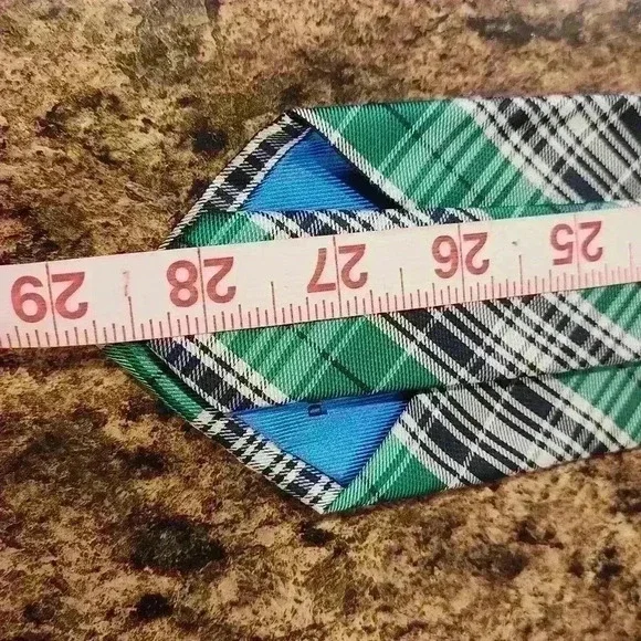 Men's Xander Thread Green, Black Plaid Hand Made Microfiber Neck Tie - Picture 7 of 8
